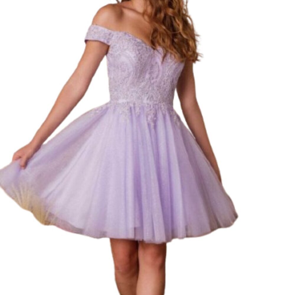 NWT Eureka Fashion 9833 Glitter Tulle Cocktail Dress Lilac Size XS